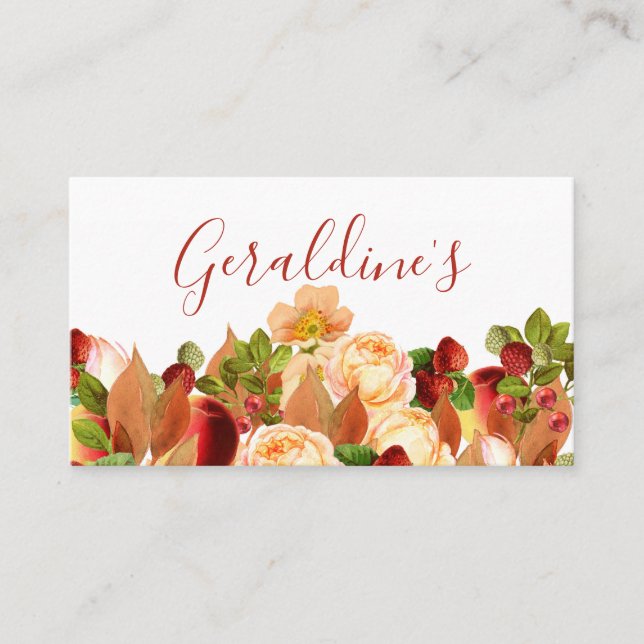 Lush Watercolor Blume und Berries Business Card Visitenkarte (Vorderseite)