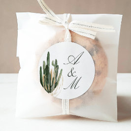 Lush Watercolor Desert Cactus Monogram Runder Aufkleber