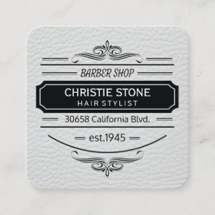Lush White Leather Print Retro Label Barber Quadratische Visitenkarte