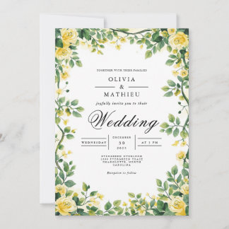 Lush Yellow Botanical Frame Wedding Einladung