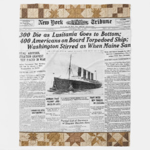 Lusitania 1915 Zeitungs-Quiltdecke Fleecedecke