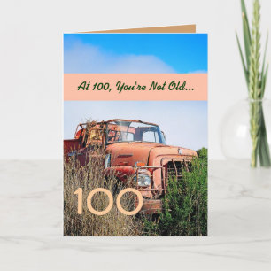 LUSTIG 100. Geburtstag - Vintage Orange Truck Karte