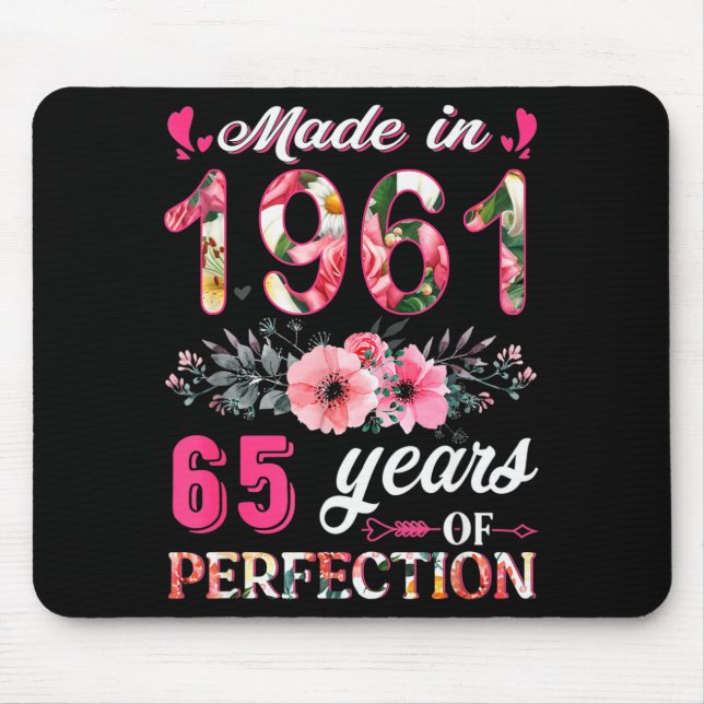 Lustig 65 Jahre alt Hergestellt in 1961 Floral 65. Mousepad (Vorne)
