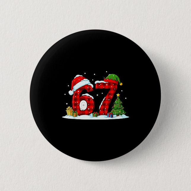 Lustig 67 Meme Sechs Sieben Weihnachten Büffel Rot Button (Vorderseite)
