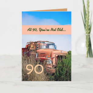 LUSTIG 90. Geburtstag - Vintage-Orangen-LKW Karte