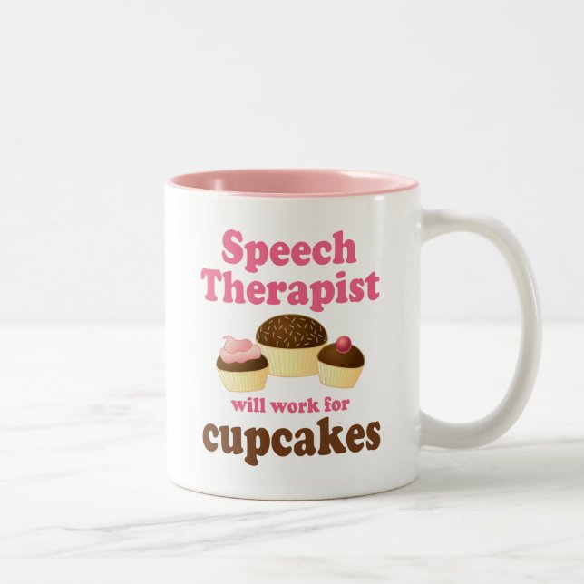 Lustig arbeitet für Kuchen-Sprache-Therapeuten Zweifarbige Tasse (Rechts)