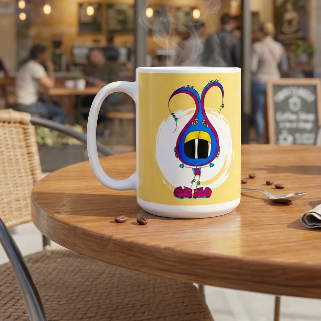 Lustig, Bunt, Eigenwillig, Cartoonfigur Kaffeetasse (Hey! Take a look at this very cool cartoon character mug!)