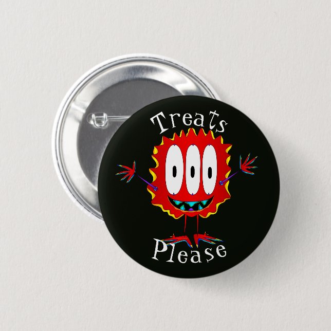 Lustig, Cartoon-Monster, Halloween "Bitte Süßigkei Button (Vorne & Hinten)