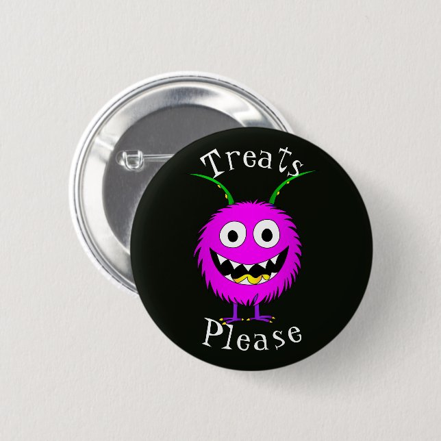 Lustig, Cartoon-Monster, Halloween "Bitte Süßigkei Button (Vorne & Hinten)