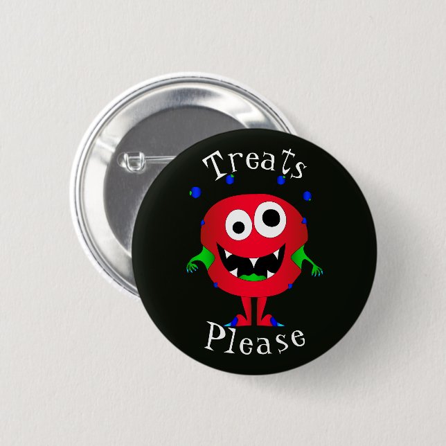 Lustig, Cartoon-Monster, Halloween "Bitte Süßigkei Button (Vorne & Hinten)