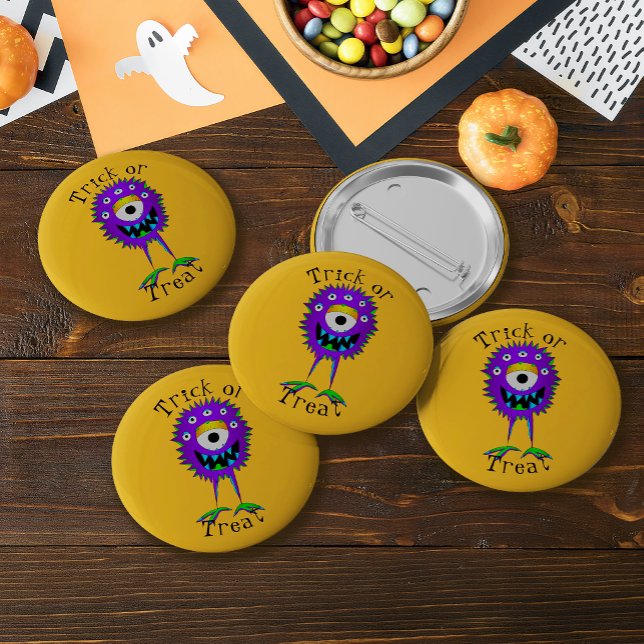 Lustig, Cartoon-Monster, Halloween "Süßes oder Sau Button (Take a look at these very cool Halloween cartoon monster buttons!)
