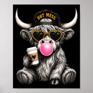 Lustig chaotische Highland-Kuh pustet Kaugummi Poster