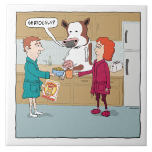 Lustig, die Kuh melkend Fliese