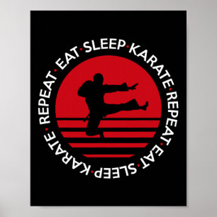 Lustig Essen Schlafen Karate Wiederholen Poster