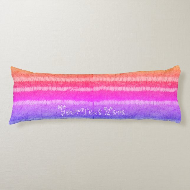 lustig gestrickte, leuchtend rosa Lila und orange  Seitenschläferkissen (Vorderseite)