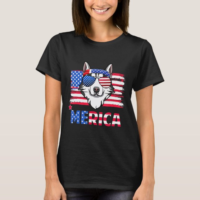 Lustig Hängen Mit Husky-Mutter Merica 4. Juli T-Shirt (Vorderseite)