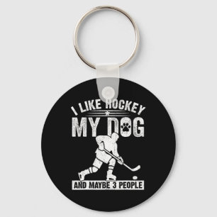 Lustig ich mag Hockey meinen Hund und vielleicht 3 Schlüsselanhänger