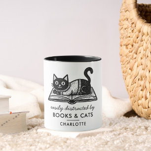 Lustig Leicht ablenkbar durch Bücher und Katzen Ka Tasse
