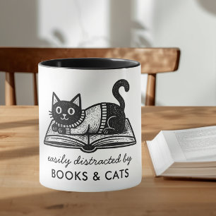Lustig Leicht ablenkbar durch Bücher und Katzen Ka Tasse