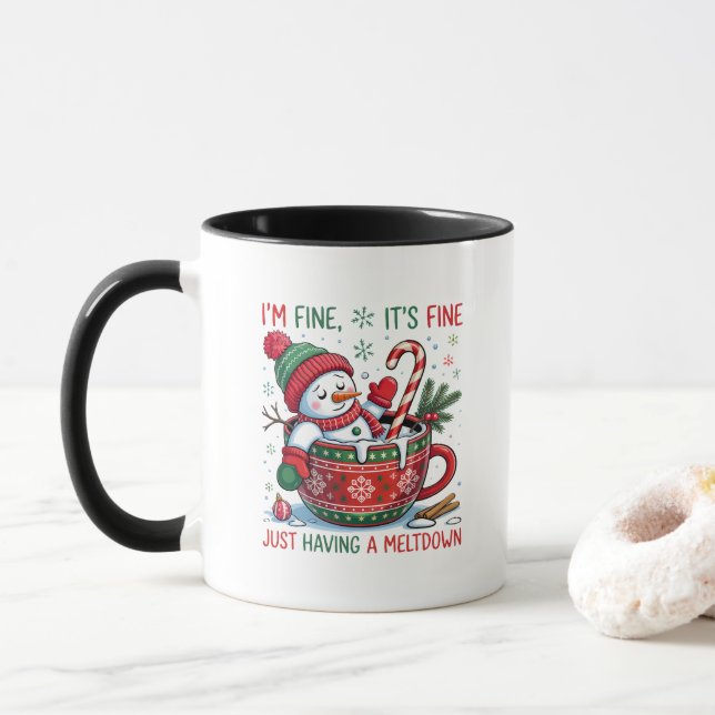 Lustig nur eine Schneemann-Weihnachts-Schmelzkatas Tasse (Mit Donut)