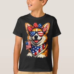 Lustig patriotischer Corgi-Hund amerikanisches Fla T-Shirt