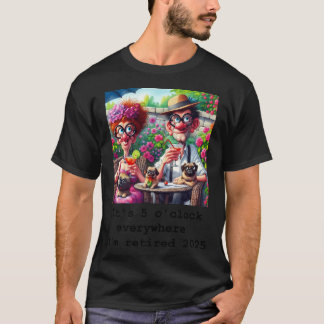 Lustig pensioniertes Paar mit Pugs beim Genießen v T-Shirt