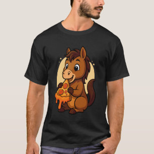 Lustig Pferd isst Pizza Grafik Jungen Mädchen Pfer T-Shirt