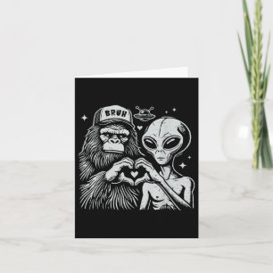 Lustig Retro Bigfoot und Alien Herz Handzeichen  Karte