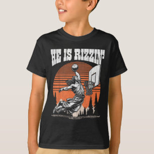 Lustig Retro Er Ist Rizzin Christlich Spielt Sketl T-Shirt