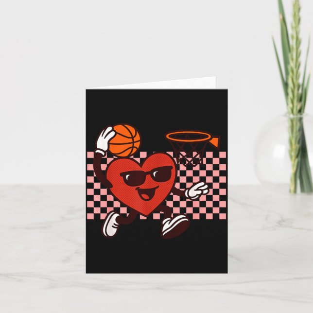 Lustig Retro-Herz-Grafik Basketballspieler Kinder  Karte (Vorderseite)
