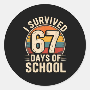 Lustig Retro Vintage Ich überlebte 67 Tage Schule Runder Aufkleber