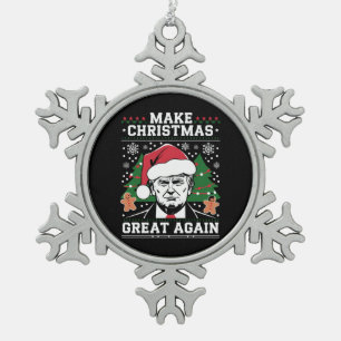 Lustig Trump 2024 Macht Weihnachten wieder großart Schneeflocken Zinn-Ornament
