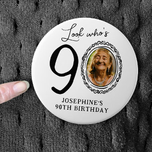 Lustig, wer 90 wird! Foto zum 90. Geburtstag Button
