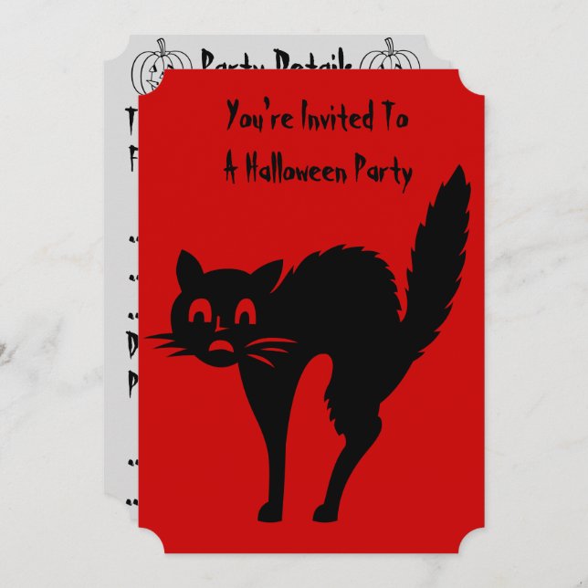 lustig wütende Black Cat Halloween-Party-Einladung Einladung (Vorne/Hinten)