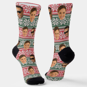 Lustige 2-Gesichter Rot Grün Muster Weihnachten na Socken