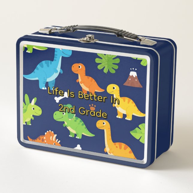 Lustige 2. Klasse Lunchbox mit Dinosauriern (Vorderseite)