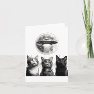 Lustige 3 verängstigte Katzen Mond Ufo Alien Erdin Karte
