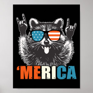 Lustige 4. Juli Amerika-Party in den USA Waschbär Poster