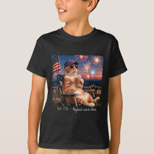 Lustige 4. Juli Katze Feuerwerk Est 1776 Legende T-Shirt