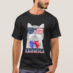 Lustige 4. Juli Meowica Katze Sonnenbrille USA Ame T-Shirt