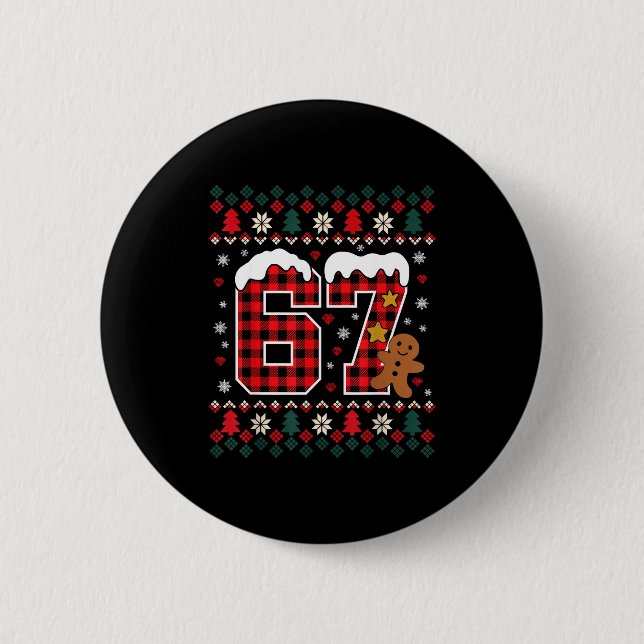 Lustige 67 Weihnachts-Pyjama-Shirts Six Seven Meme Button (Vorderseite)