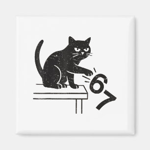 Lustige 6 7 Meme Katze stößt 67 um Magnet