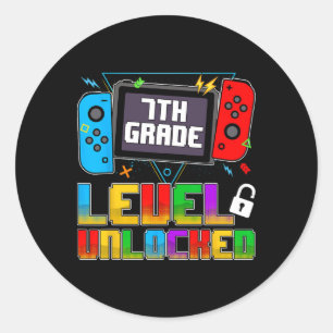 Lustige 7. Klasse freigeschaltete Gamer Zurück zur Runder Aufkleber