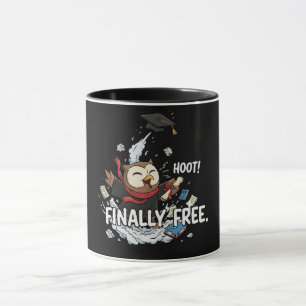 Lustige Abschluss-Eule endlich frei Retro-Cartoon Tasse