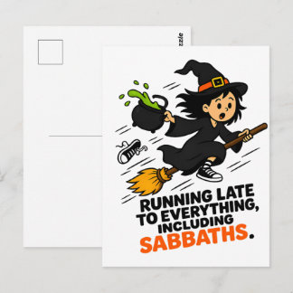 Lustige ADHD-Hexe, die zu spät kommt Halloween  Postkarte