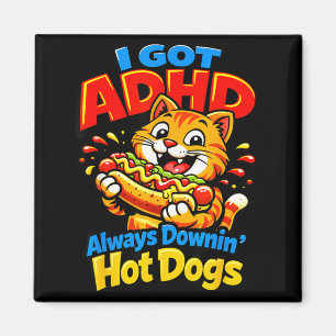 Lustige ADHD-Katze isst immer Hot Dogs - Foodie Magnet