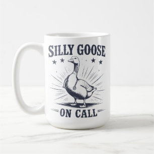 Lustige alberne Gans im Bereitschaftsdienst Kranke Kaffeetasse