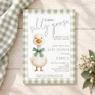 Lustige Alberne Gans Sage Gingham Babyparty Einladung
