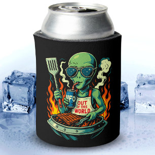 Lustige Alien-BBQ-Illustration Retro-Sci-Fi-Grilla Dosenkühler