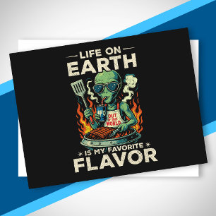 Lustige Alien-BBQ-Illustration Retro-Sci-Fi-Grilla Feiertagspostkarte